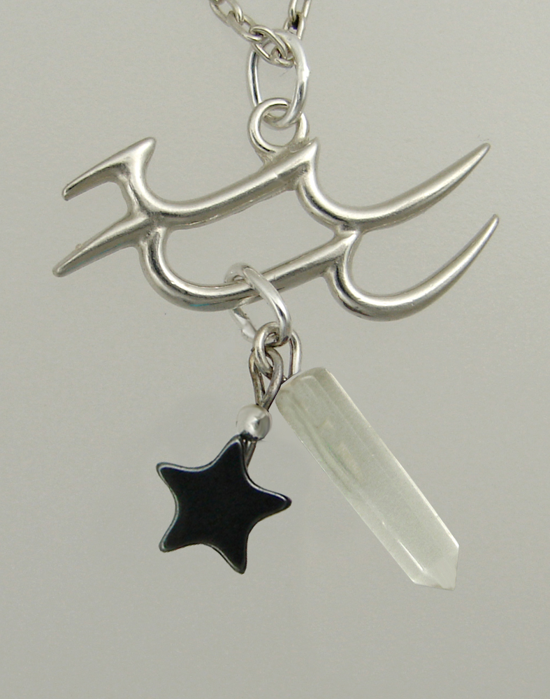 Sterling Silver Aquarius Pendant Necklace With an Clear Crystal And a Black Onyx Star
